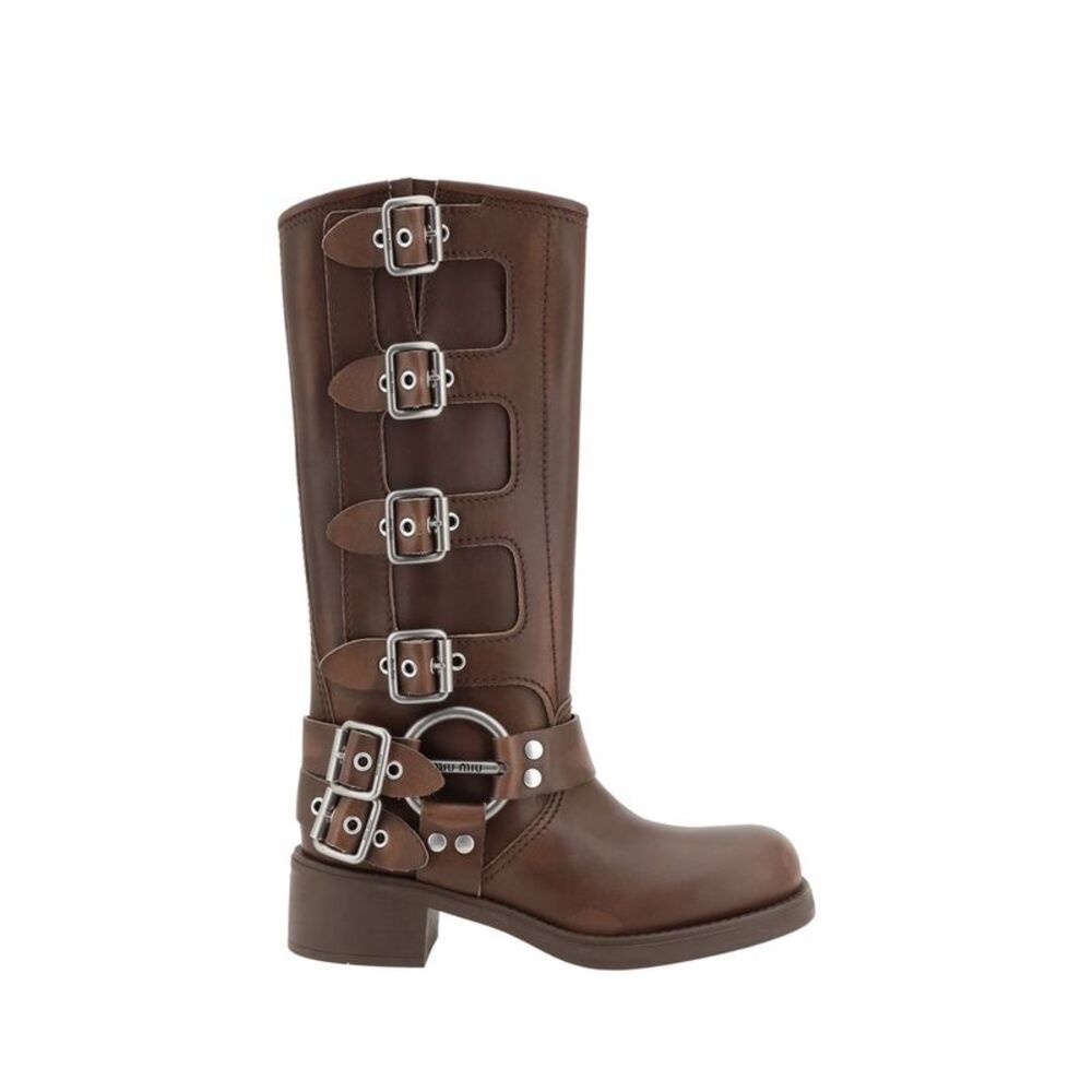 Miu Miu Brown Calf Leather Bos Taurus Lace-Up Women's Boots